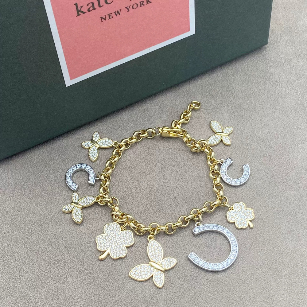 kate spade Zircon Butterfly Four Leaf Clover Multi Pendant Metal Bracelet